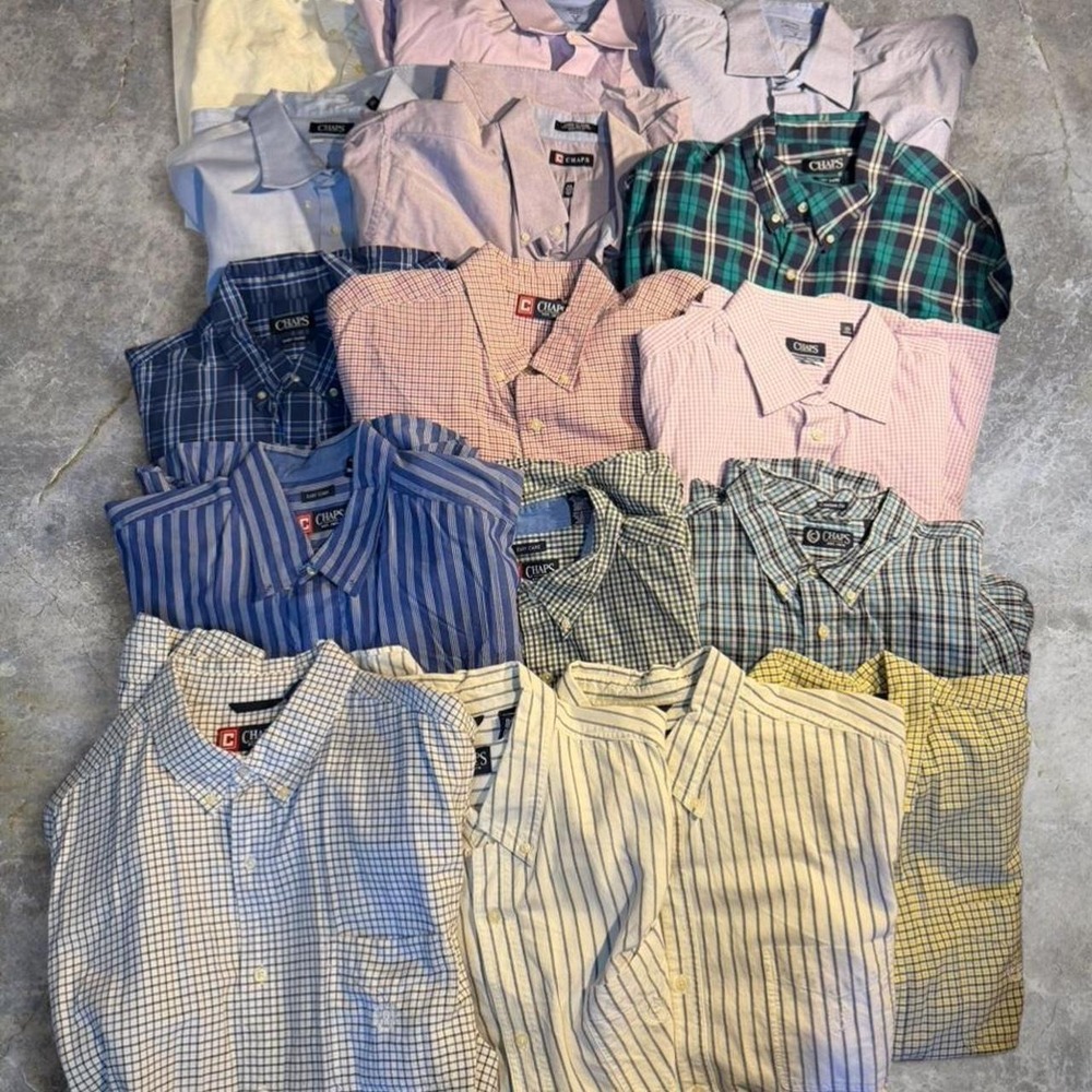 16 Chaps XXL Button Down Shirt Lot Plaid Check Stripe Preppy Business Casual Men